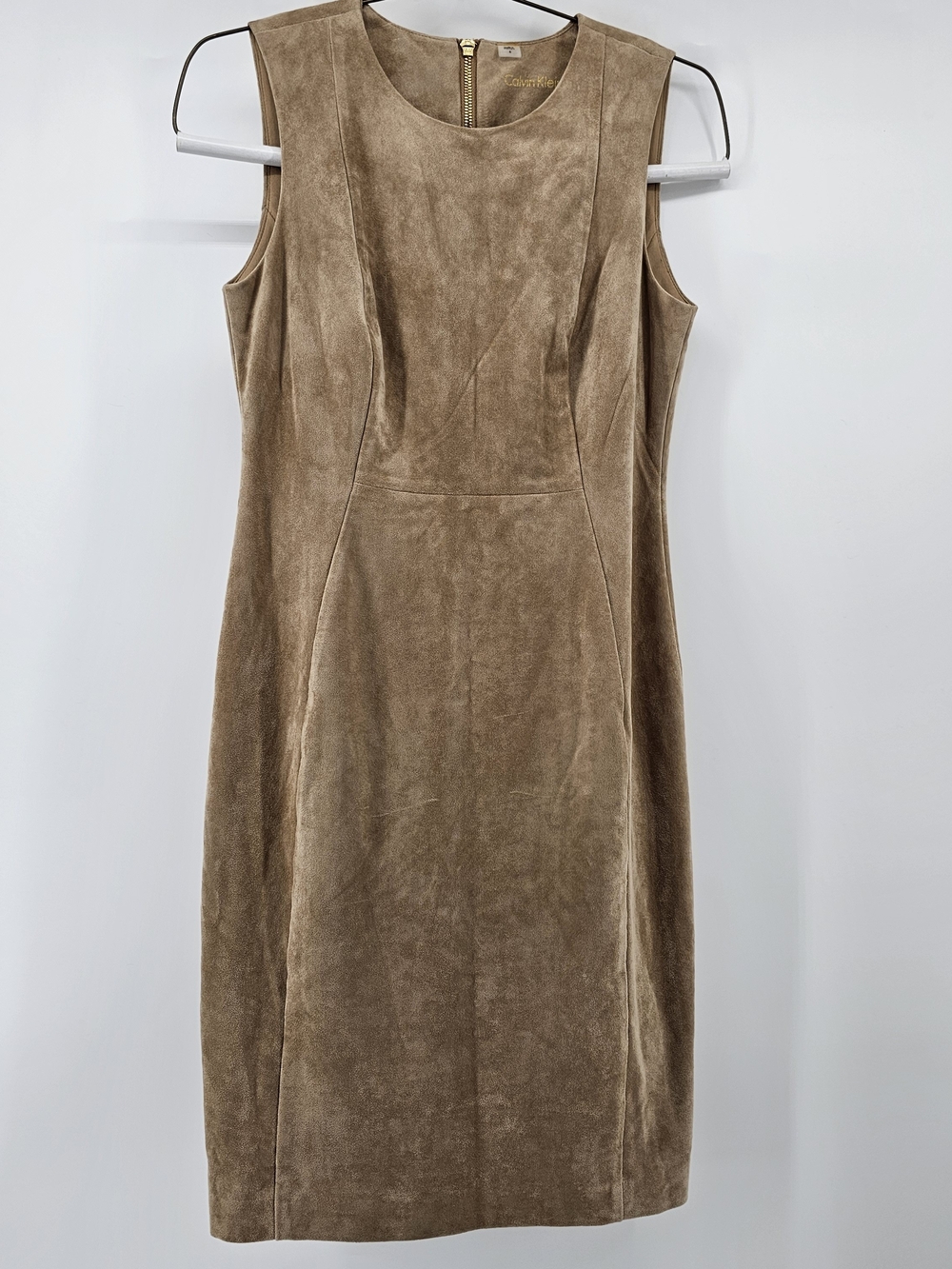 ​Calvin‎ Klein Tan Camel Faux Suede Sleeveless Sheath Dress Size 6